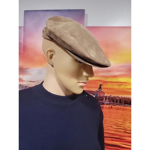 Vintage 70's LL BEAN Suede Genuine Leather Newsboy Cabby Hat Union Made Sz L #1